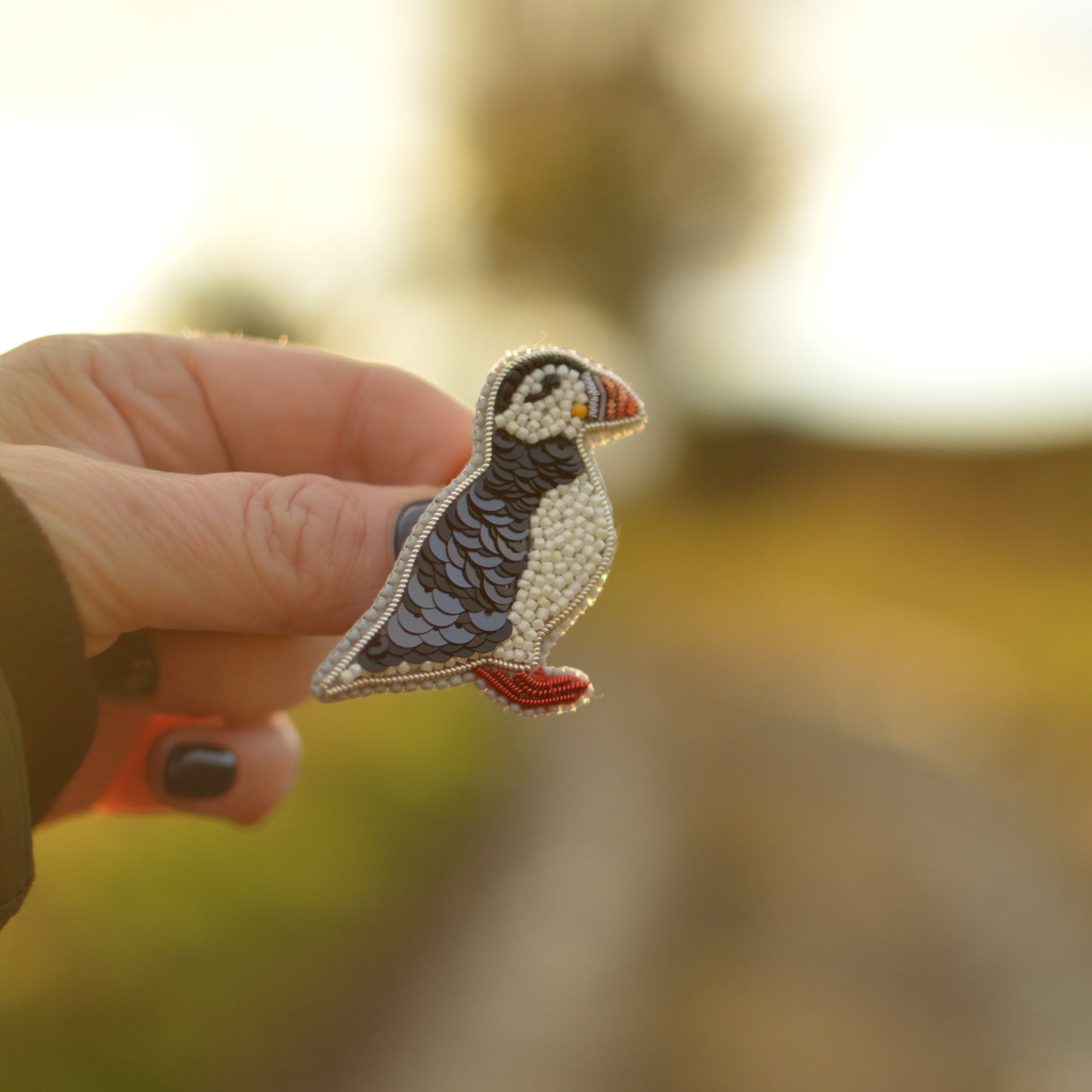 Bead Embroidered Puffin Brooch