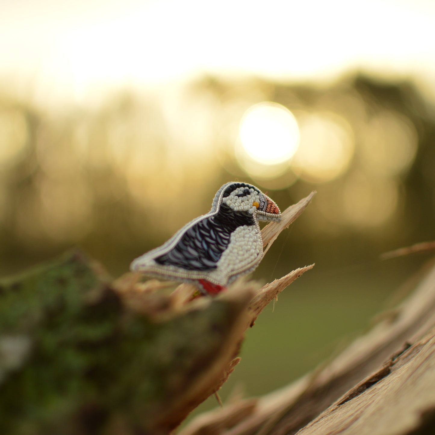 Bead Embroidered Puffin Brooch