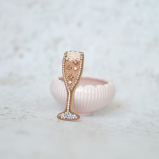 Champagne Glass Embroidered Brooch, Prosecco Glass Brooch