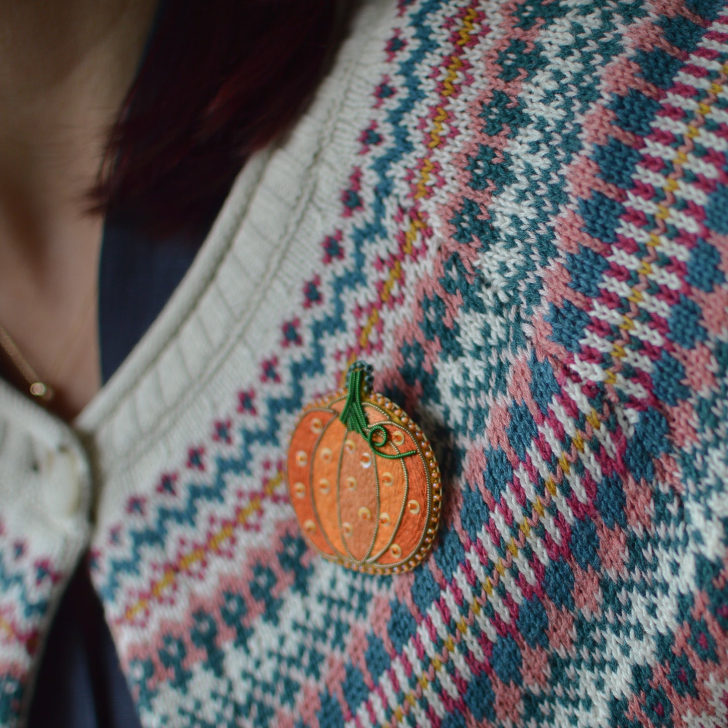 Embroidered Pumpkin Brooch