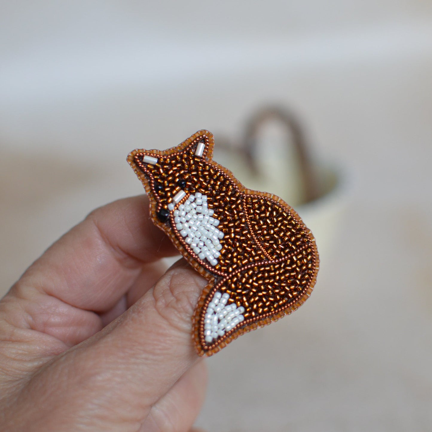Beaded Fox Brooch