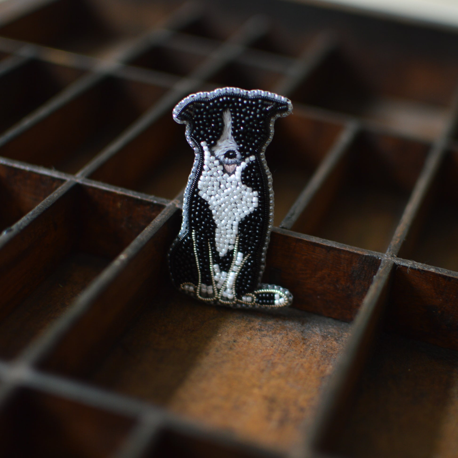 Border Collie Bead Embroidery Brooch