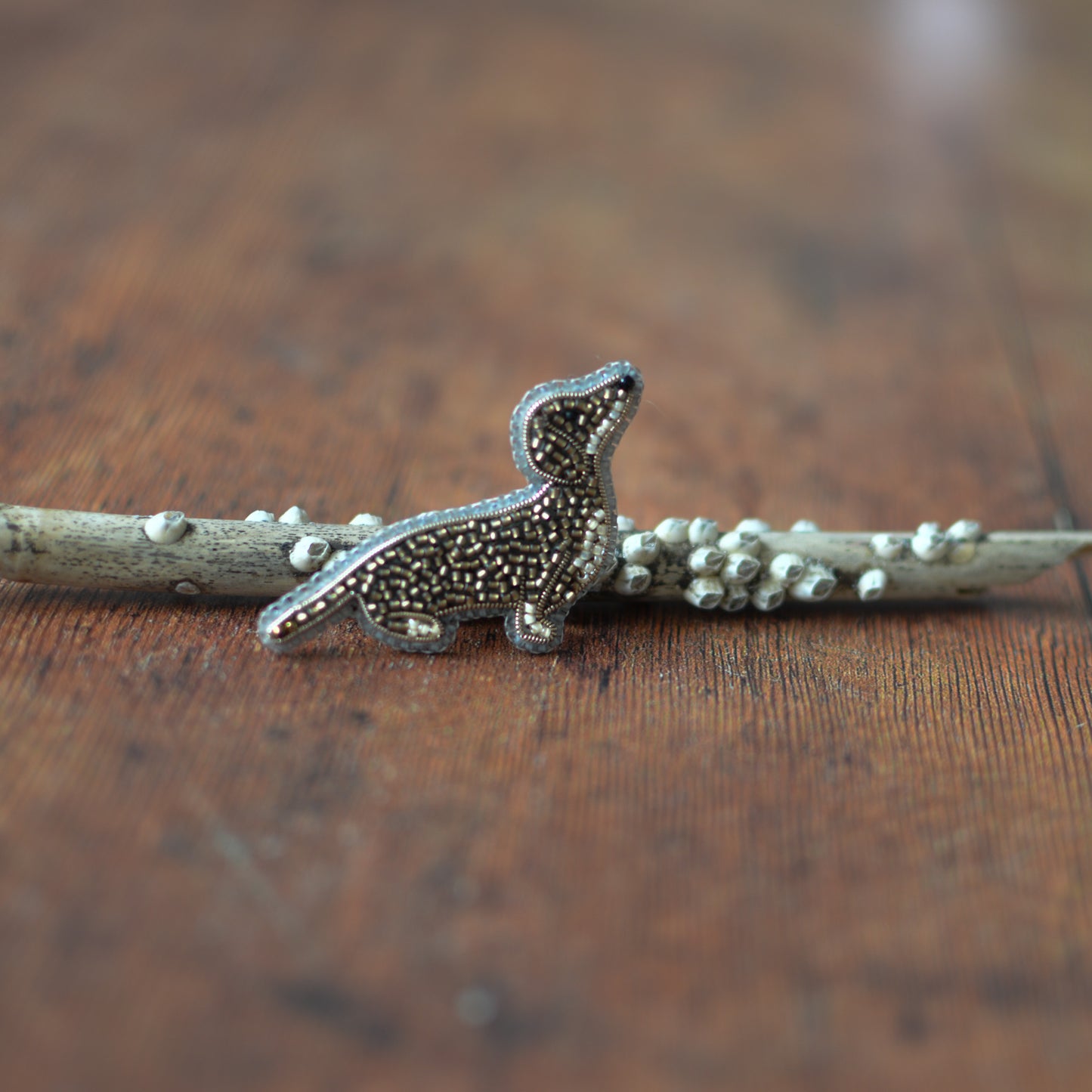 Sitting Dachshund Bead Embroidery Brooch