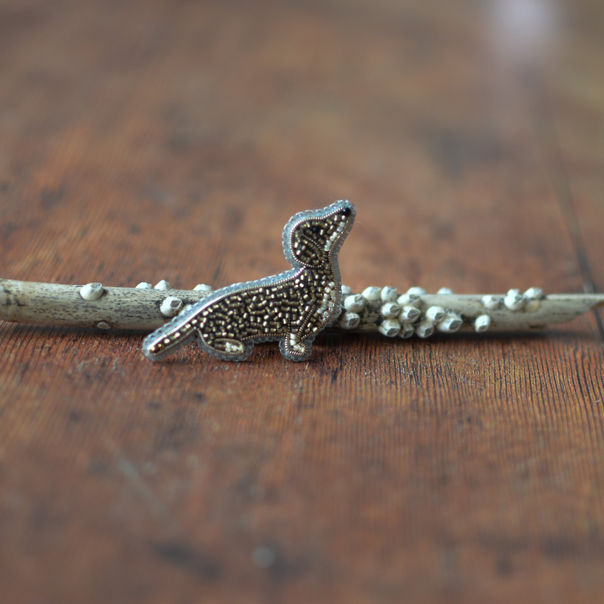 Sitting Dachshund Bead Embroidery Brooch