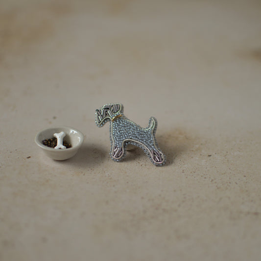 Light Grey Schnauzer Bead Embroidery Brooch