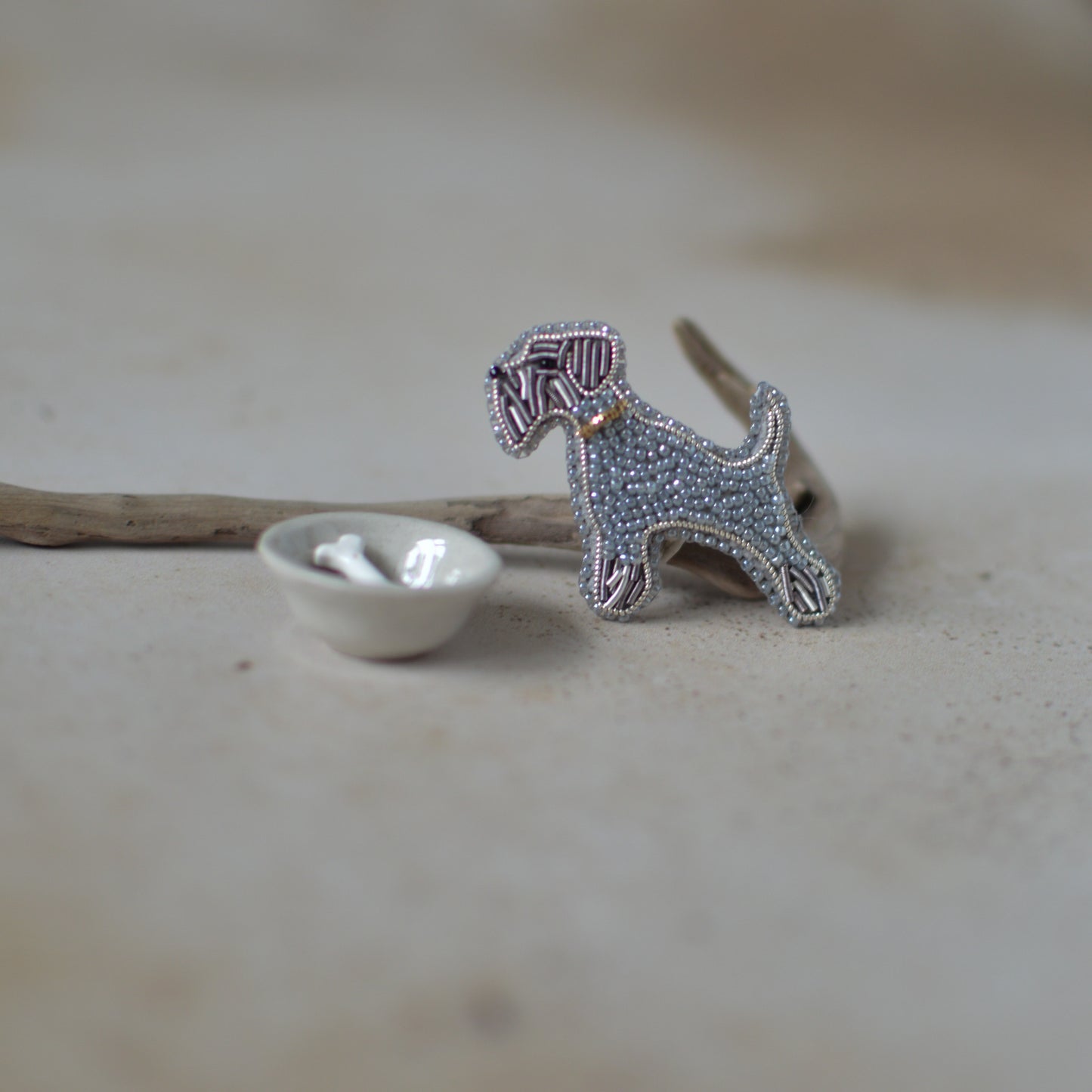 Light Grey Schnauzer Bead Embroidery Brooch