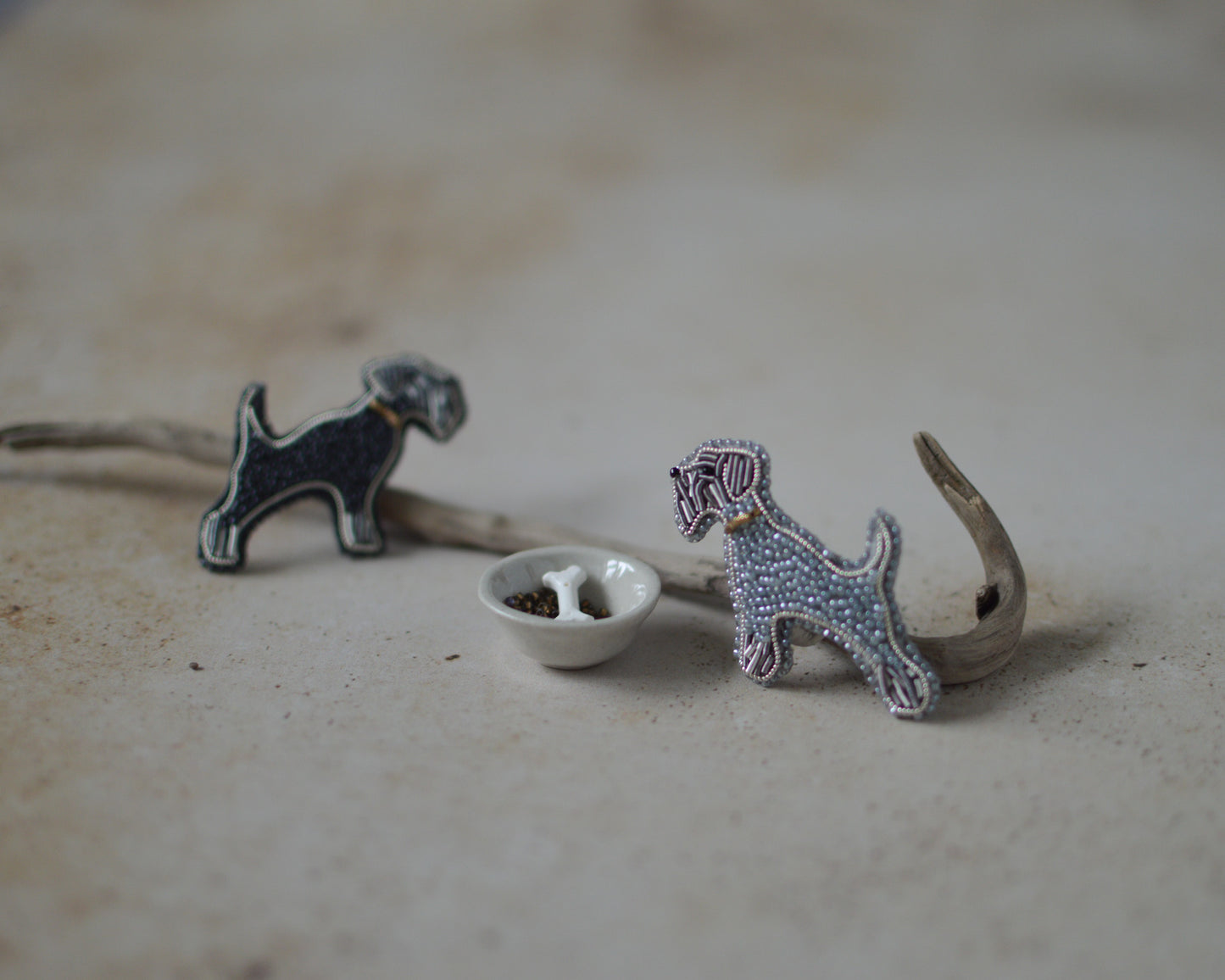 Light Grey Schnauzer Bead Embroidery Brooch