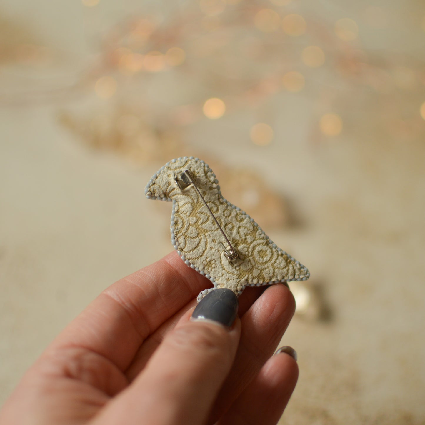 Bead Embroidered Puffin Brooch