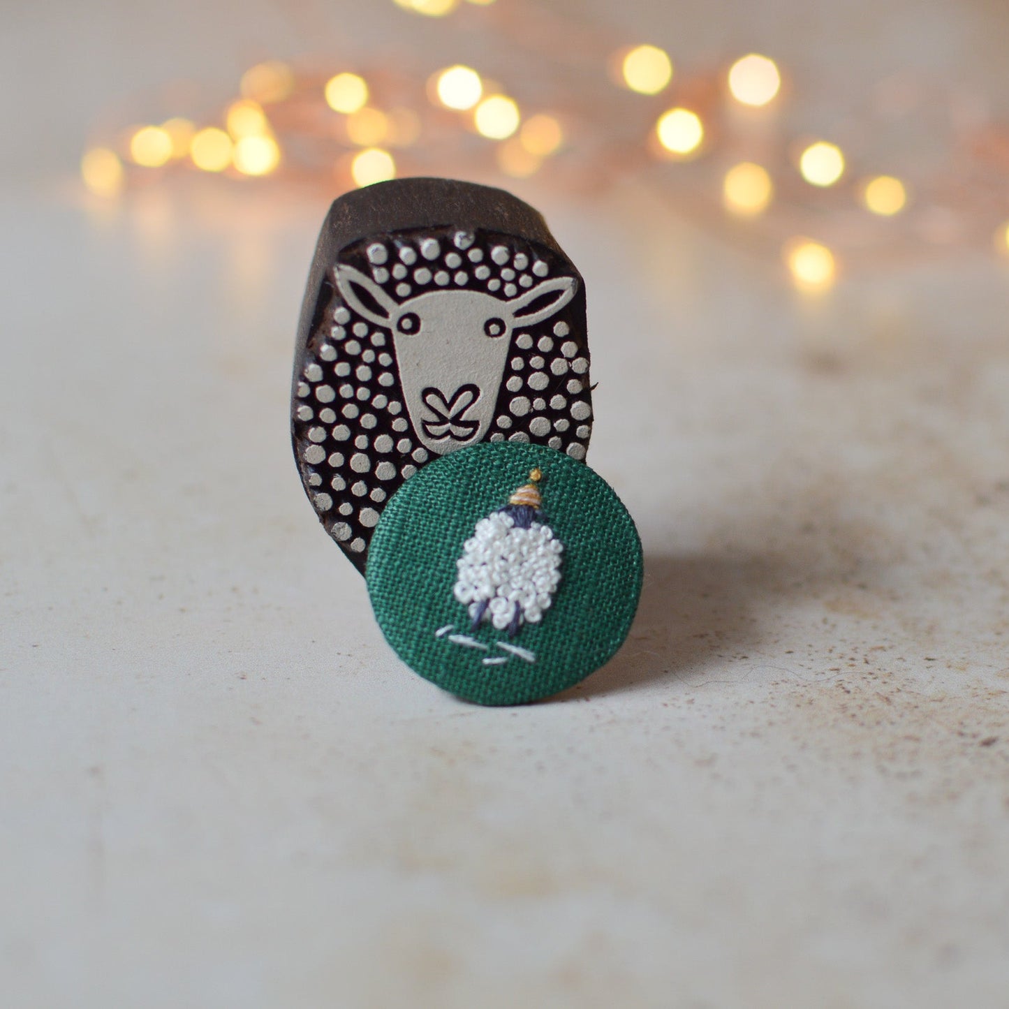 Sheep in Winter Hat Embroidered Badge – 3 cm