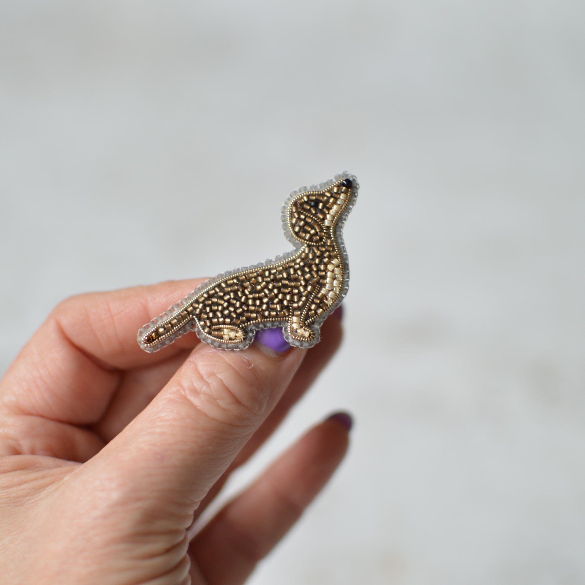 Sitting Dachshund Bead Embroidery Brooch