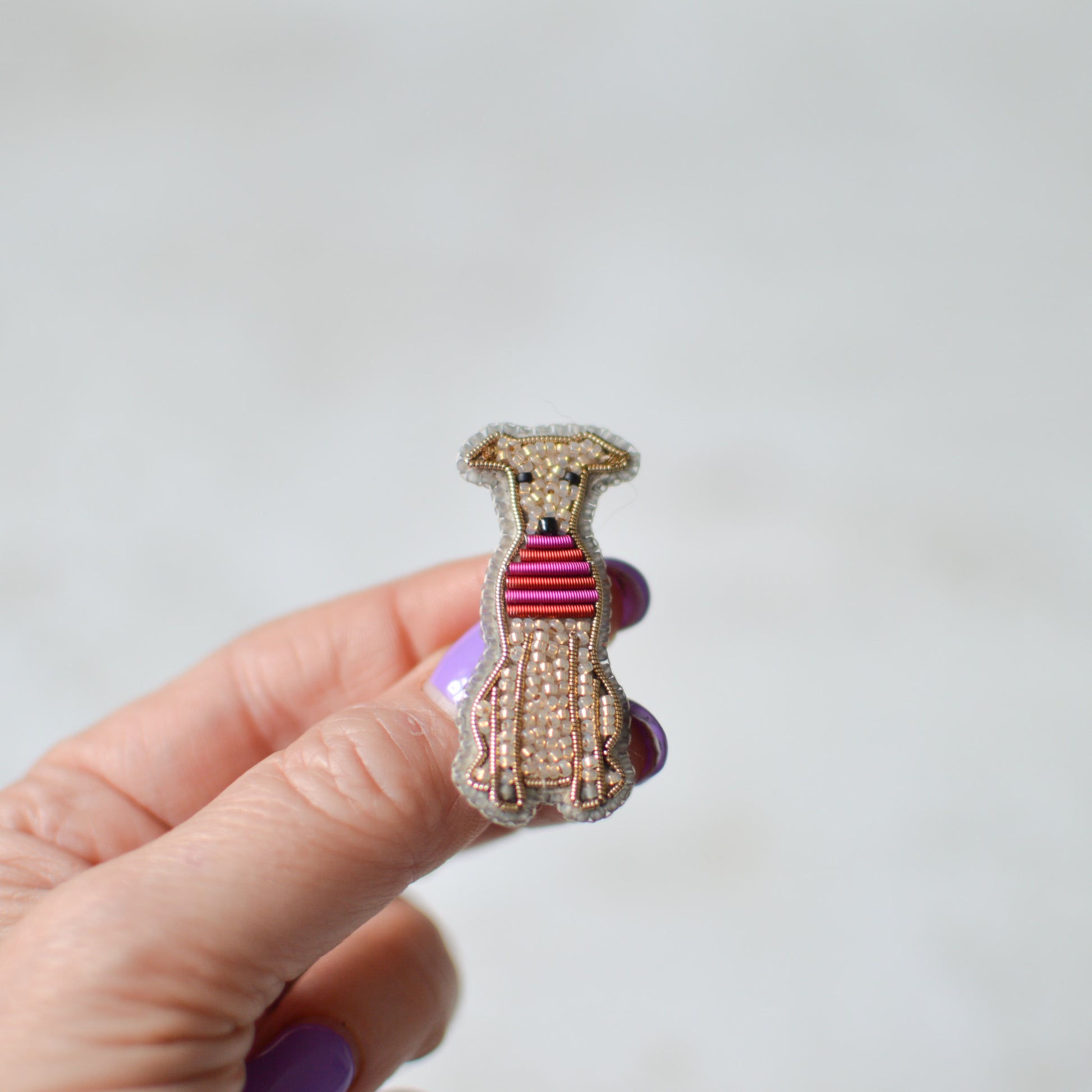 Whippet in Pink Jumper Brooch