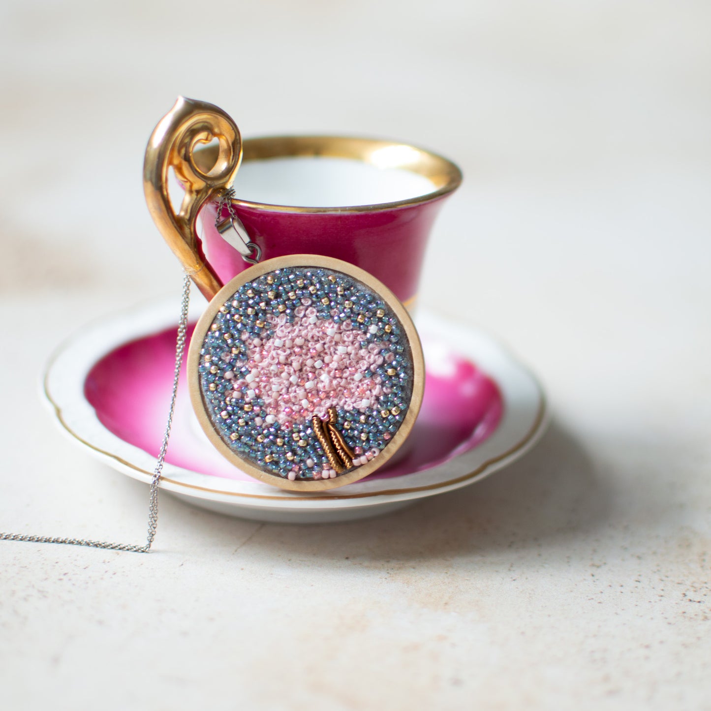 Cherry Tree Blossom Embroidered Necklace