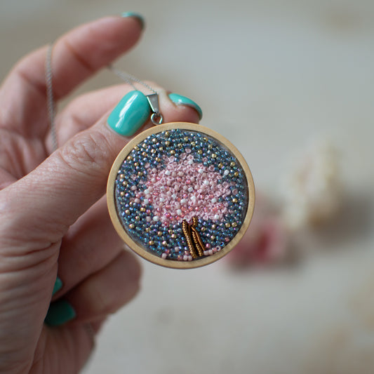 Cherry Tree Blossom Embroidered Necklace