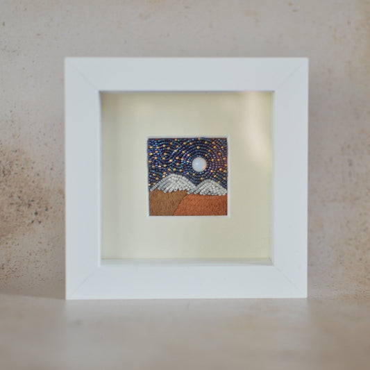 Miniature Embroidery Painting, Mountain Moonlit Landscape