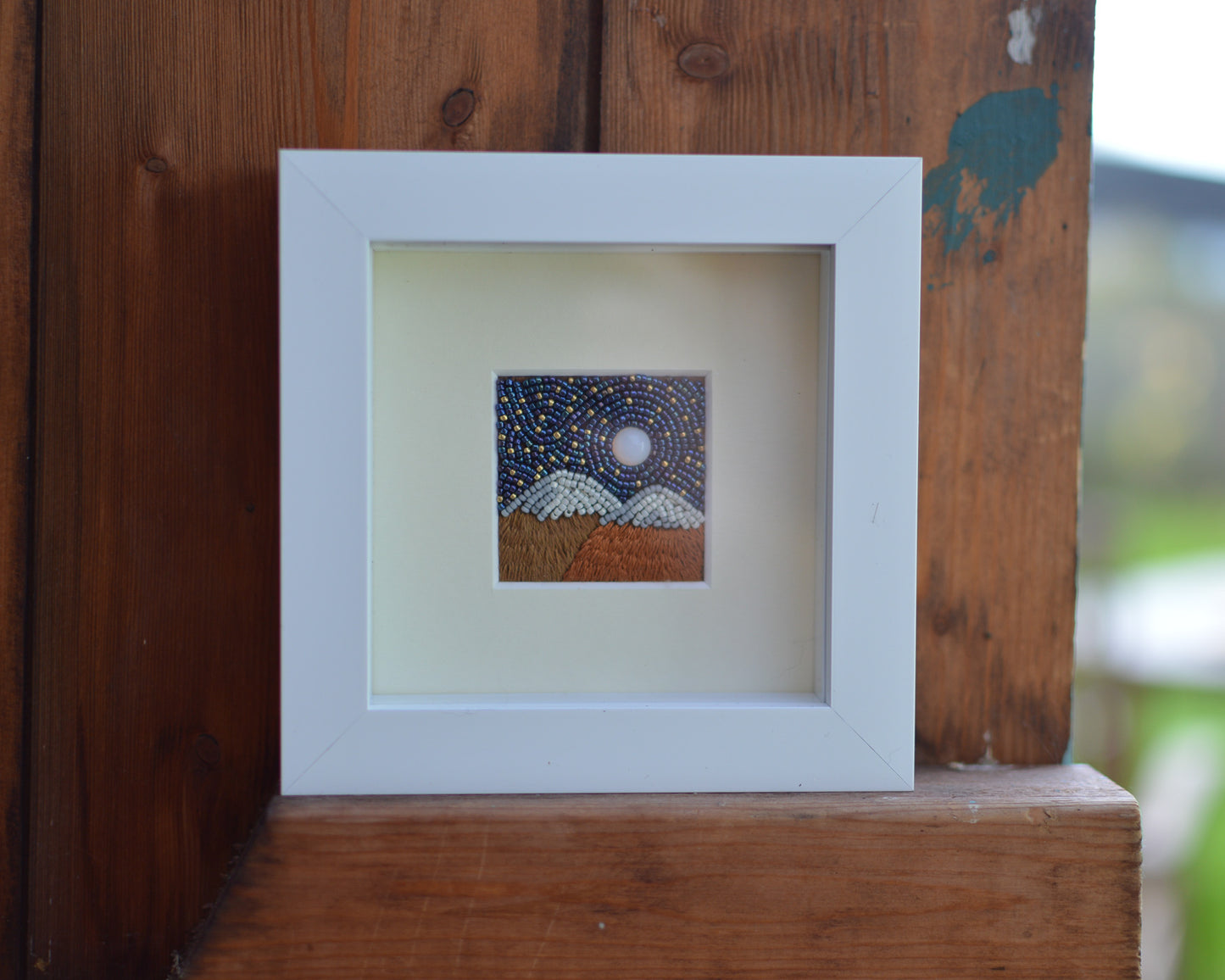 Miniature Embroidery Painting, Mountain Moonlit Landscape