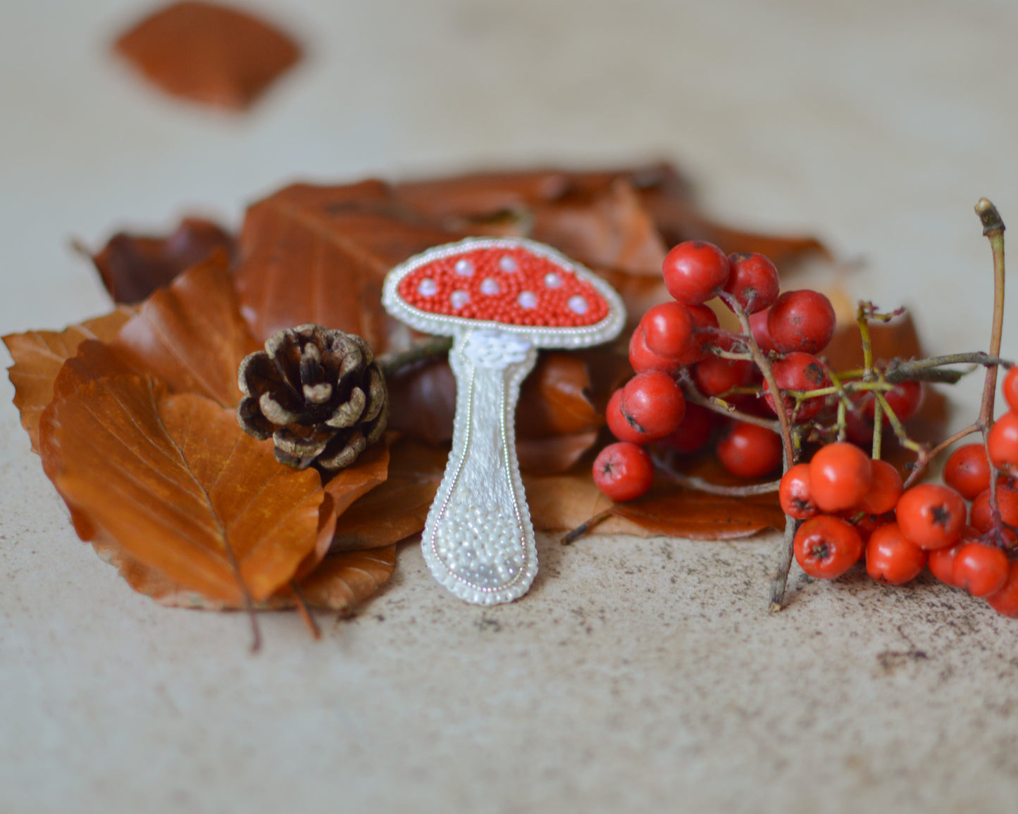 Mushroom Fly Agaric Embroidered  Brooch
