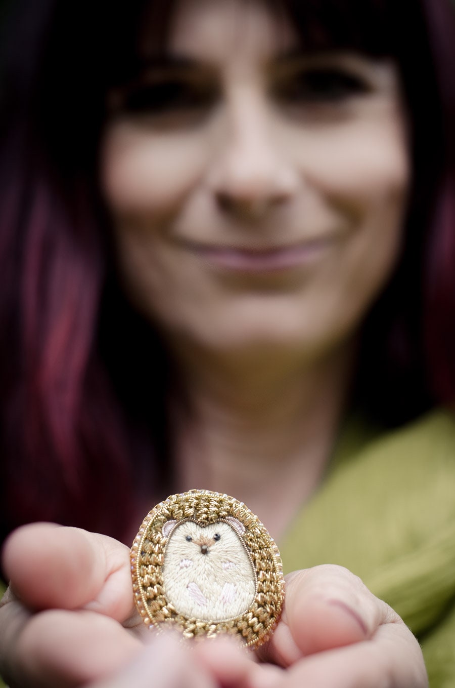 Hedgehog Goldwork Brooch