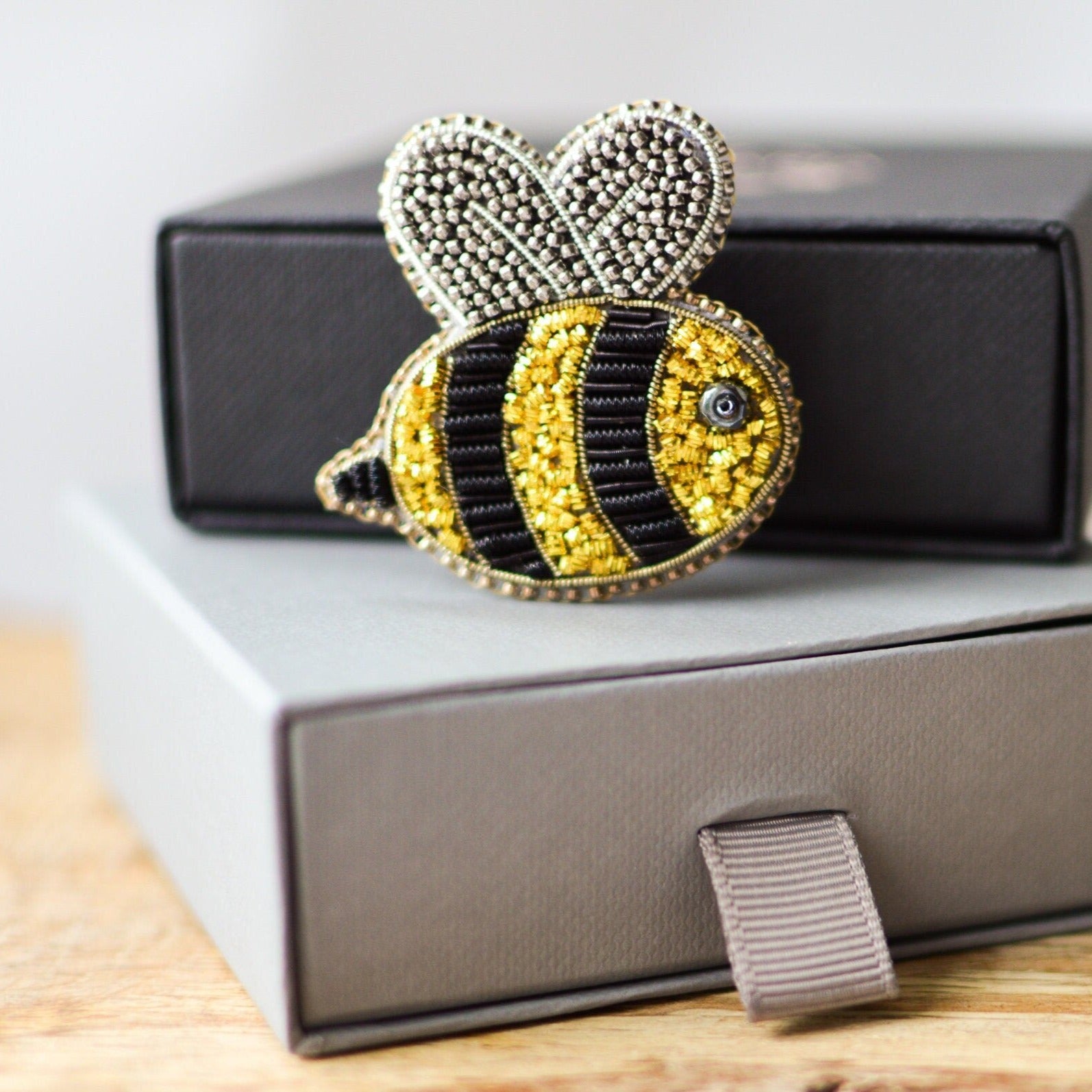 Goldwork bee brooch