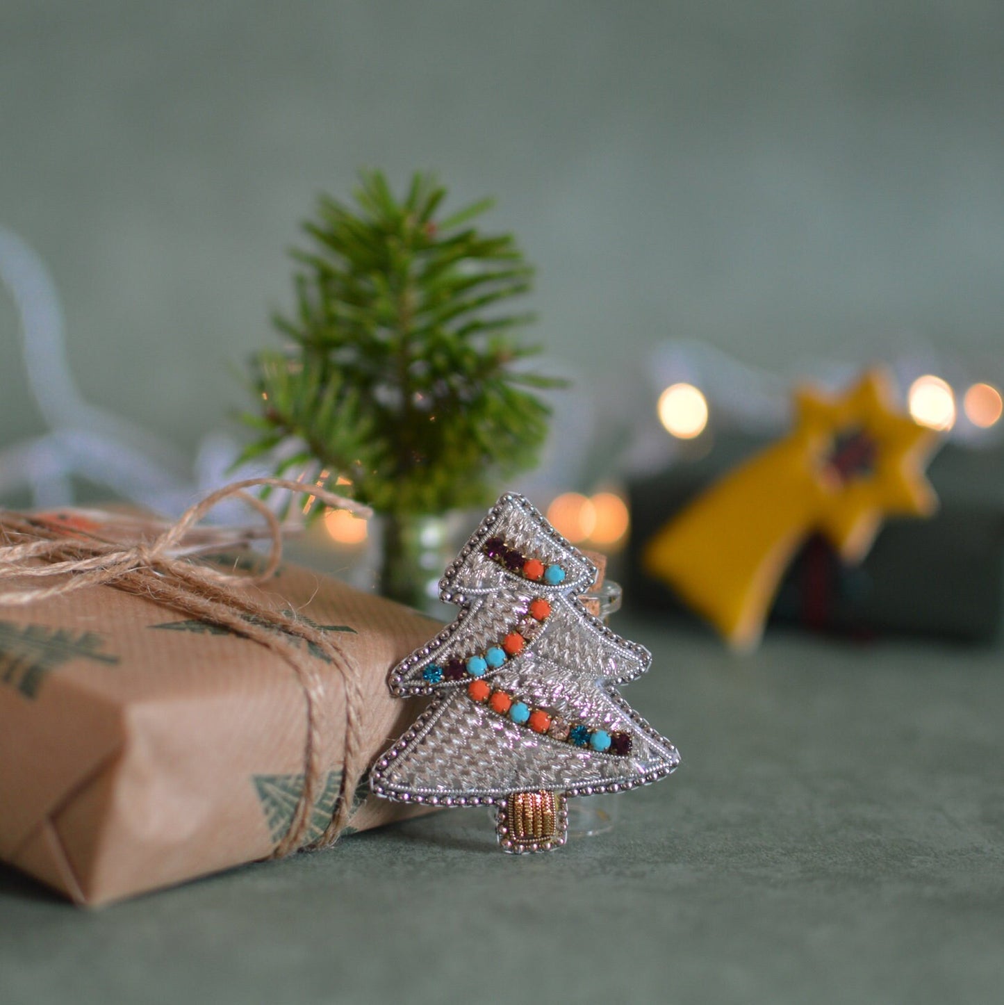 Silver Christmas Tree Brooch