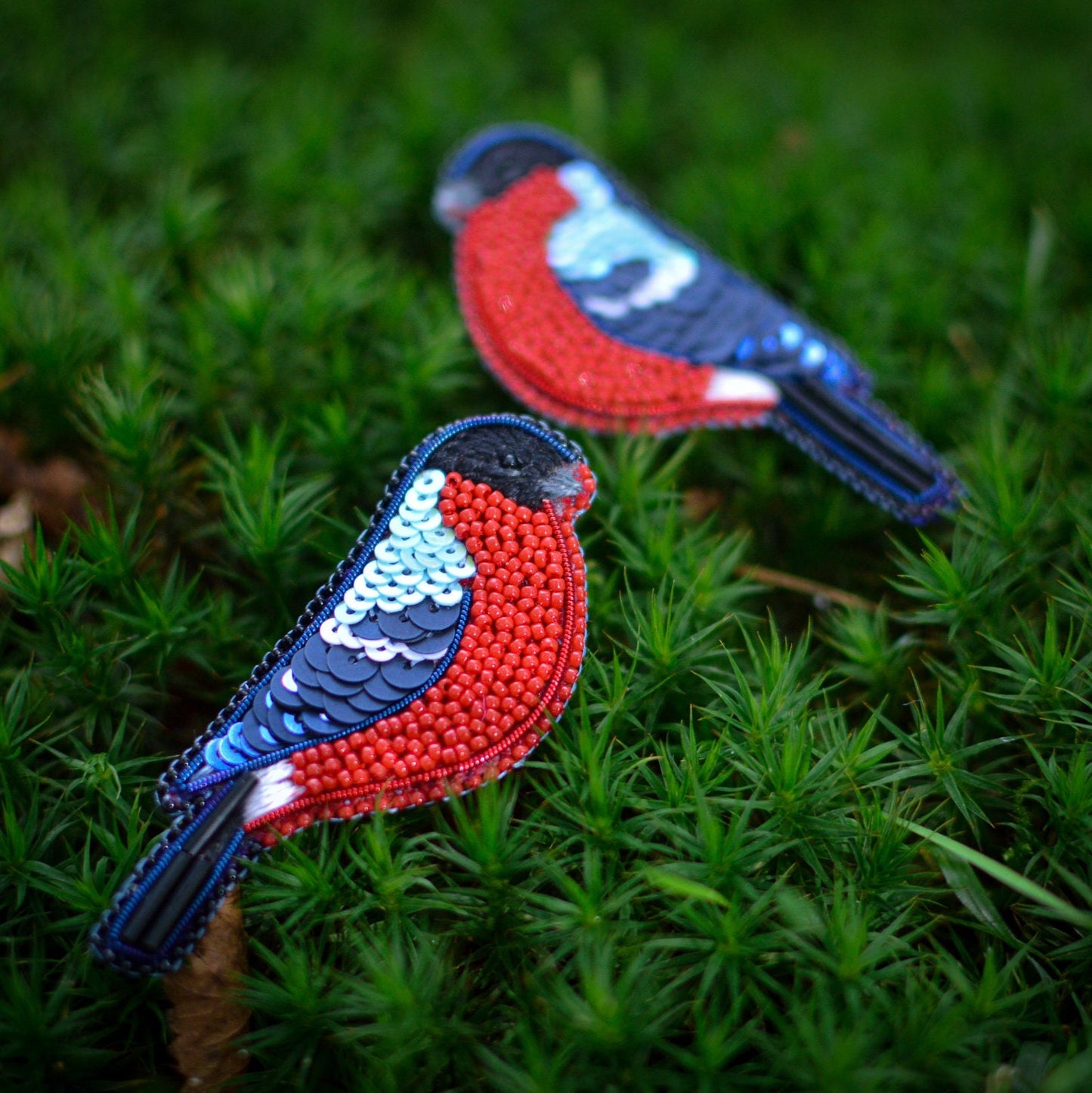 bullfinch embroidered  brooches