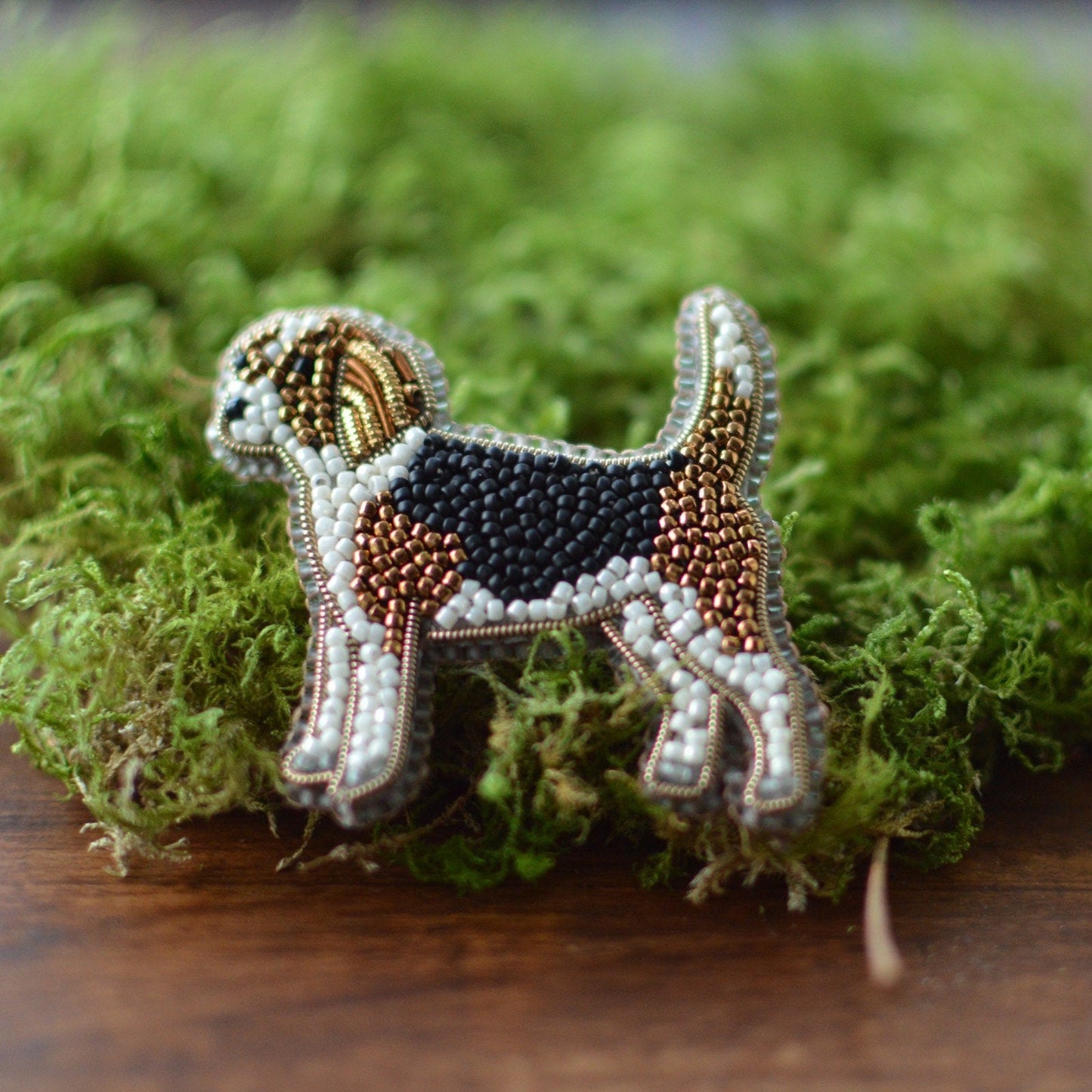 Beagle Bead Embroidered Brooch