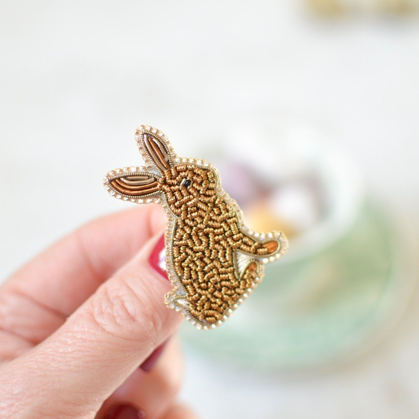 Sitting Hare Goldwork Brooch