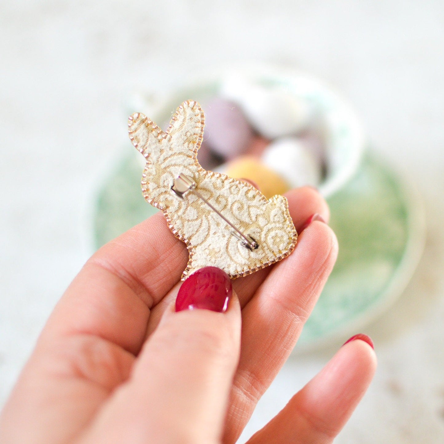 Sitting Hare Goldwork Brooch - Back