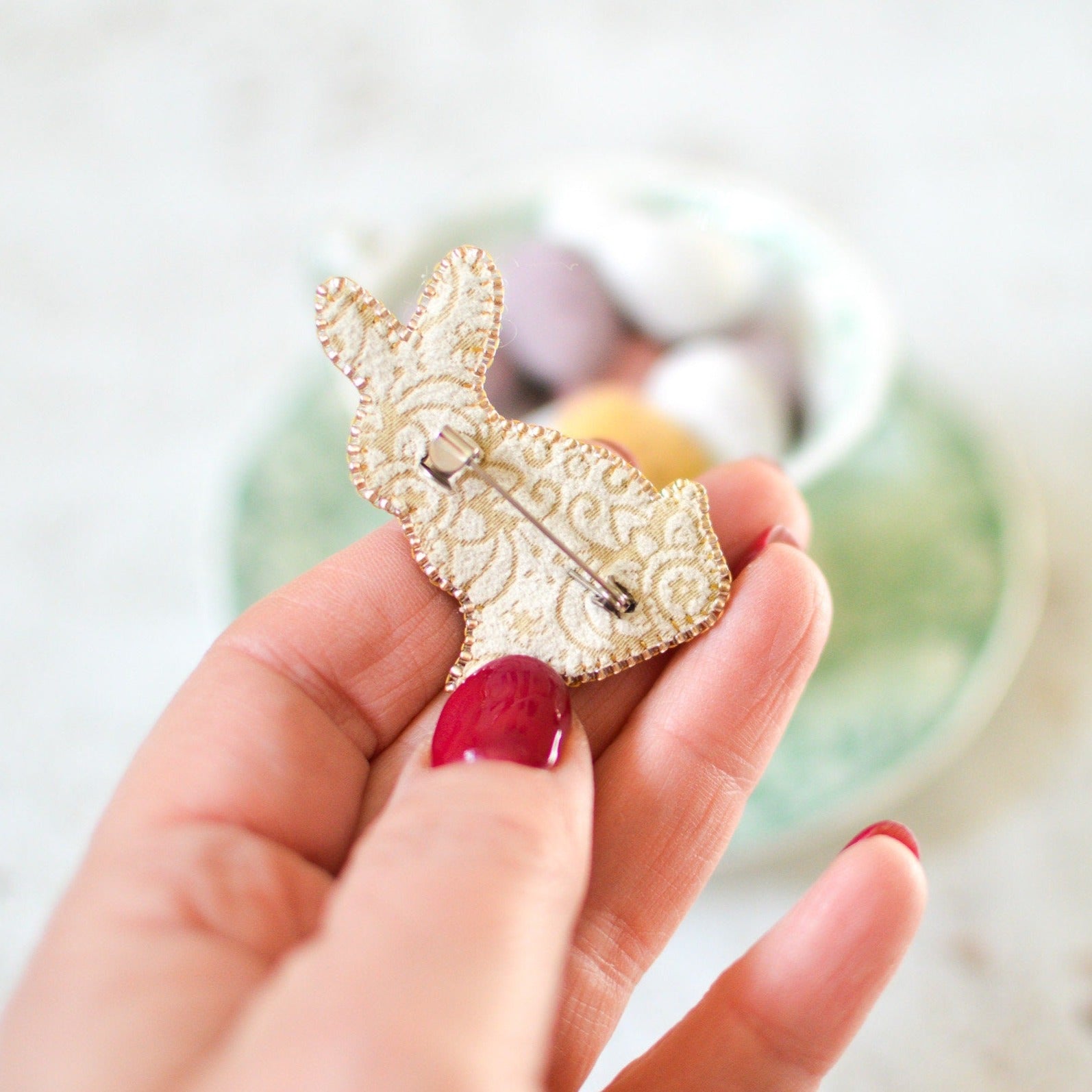 Sitting Hare Goldwork Brooch - Back