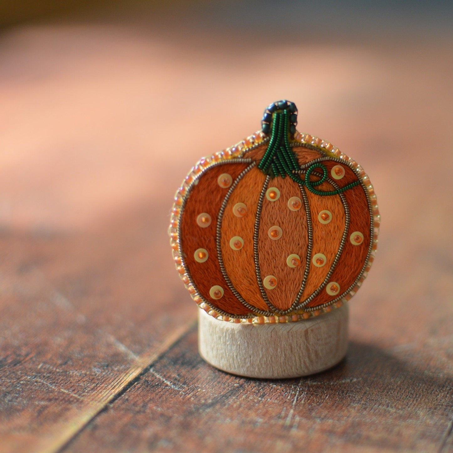 Embroidered Orange Pumpkin Brooch