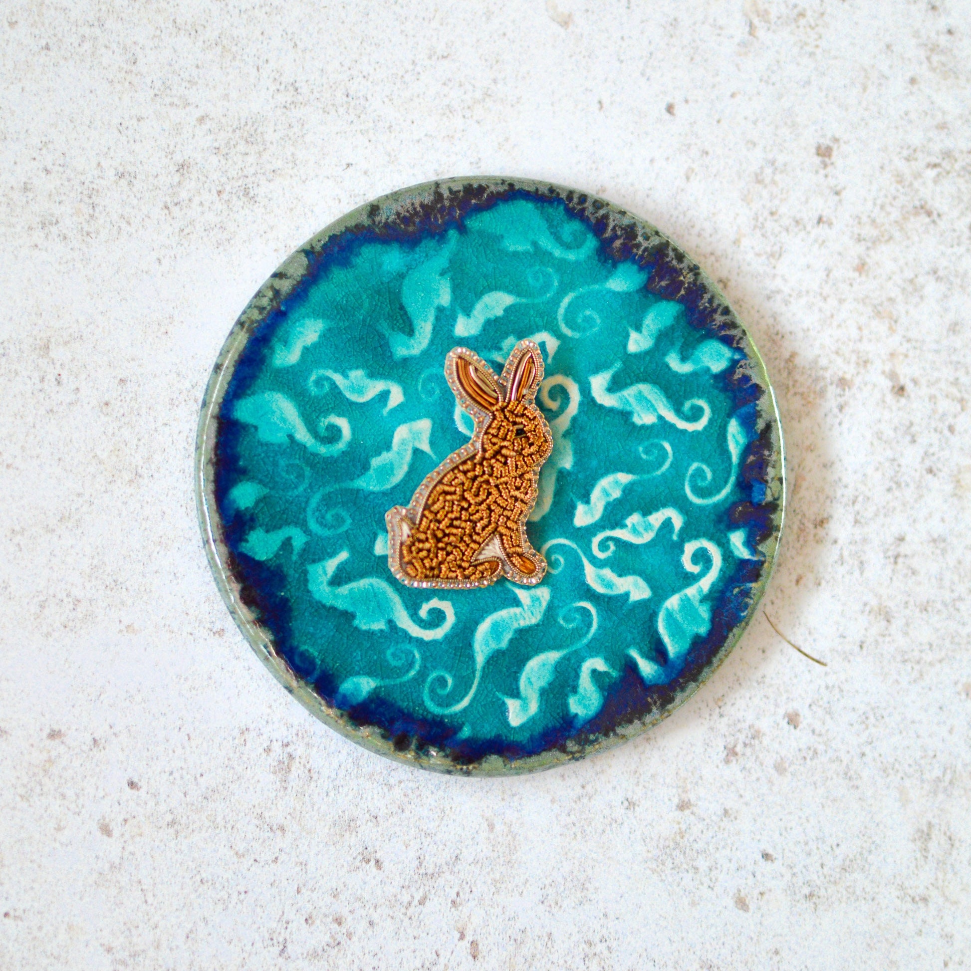 Sitting Hare Goldwork Brooch