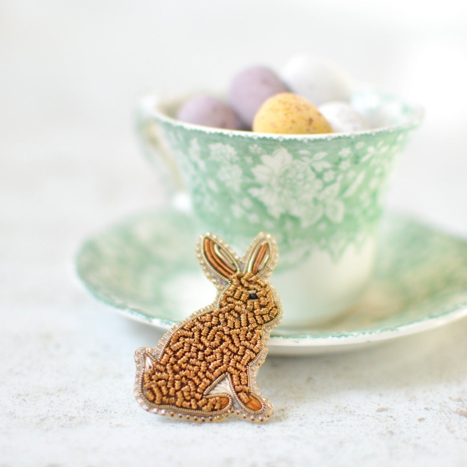 Sitting Hare Goldwork Brooch