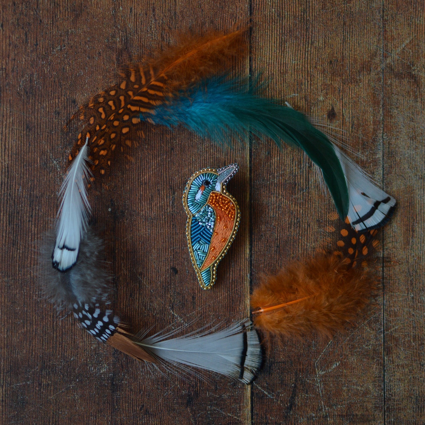 Kingfisher Embroidery Brooch
