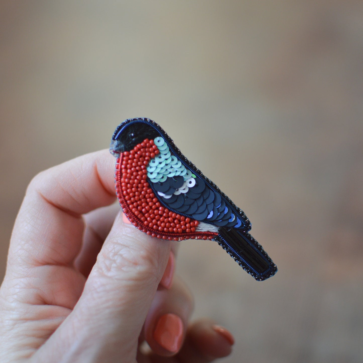bullfinch embroidered  brooch