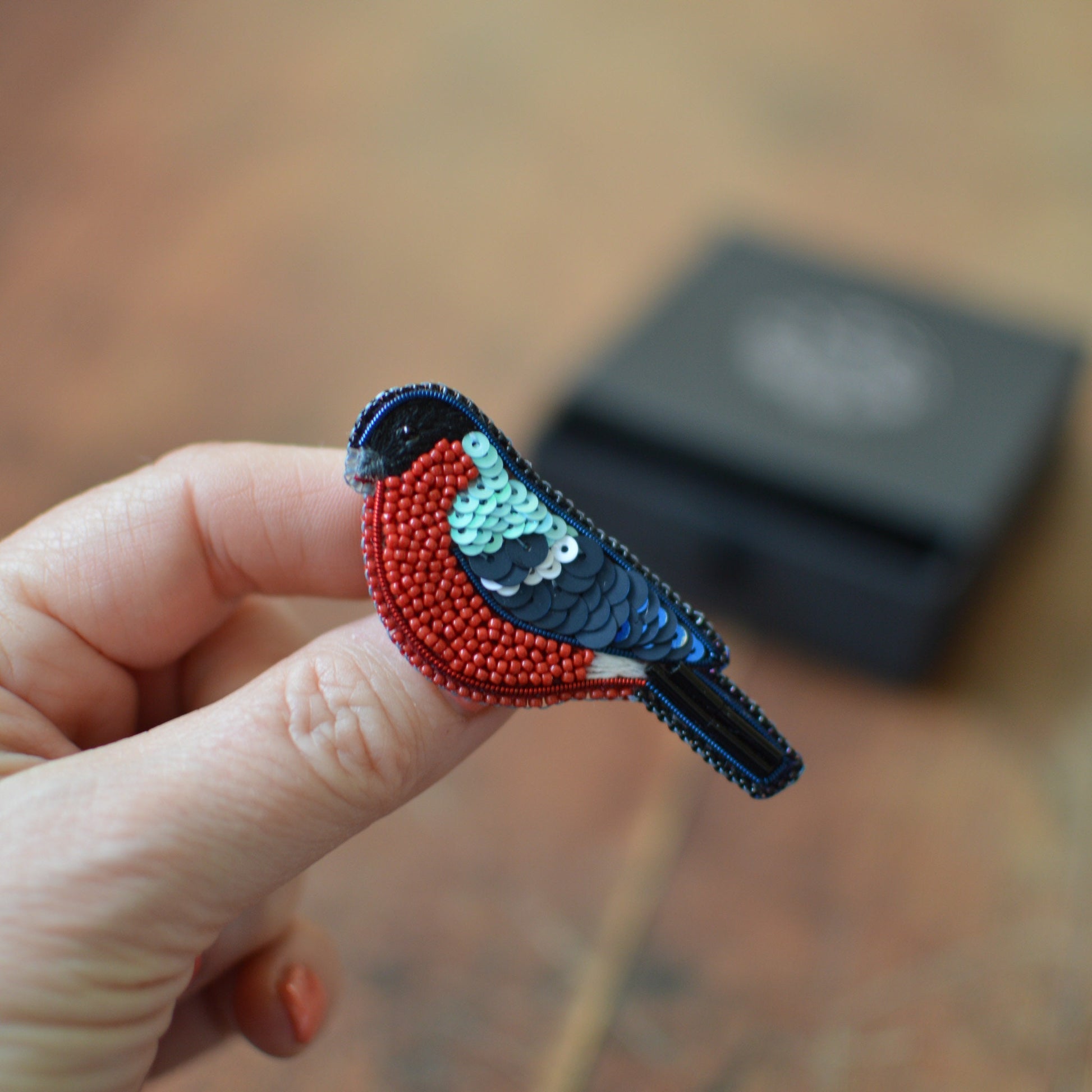 bullfinch embroidered  brooch