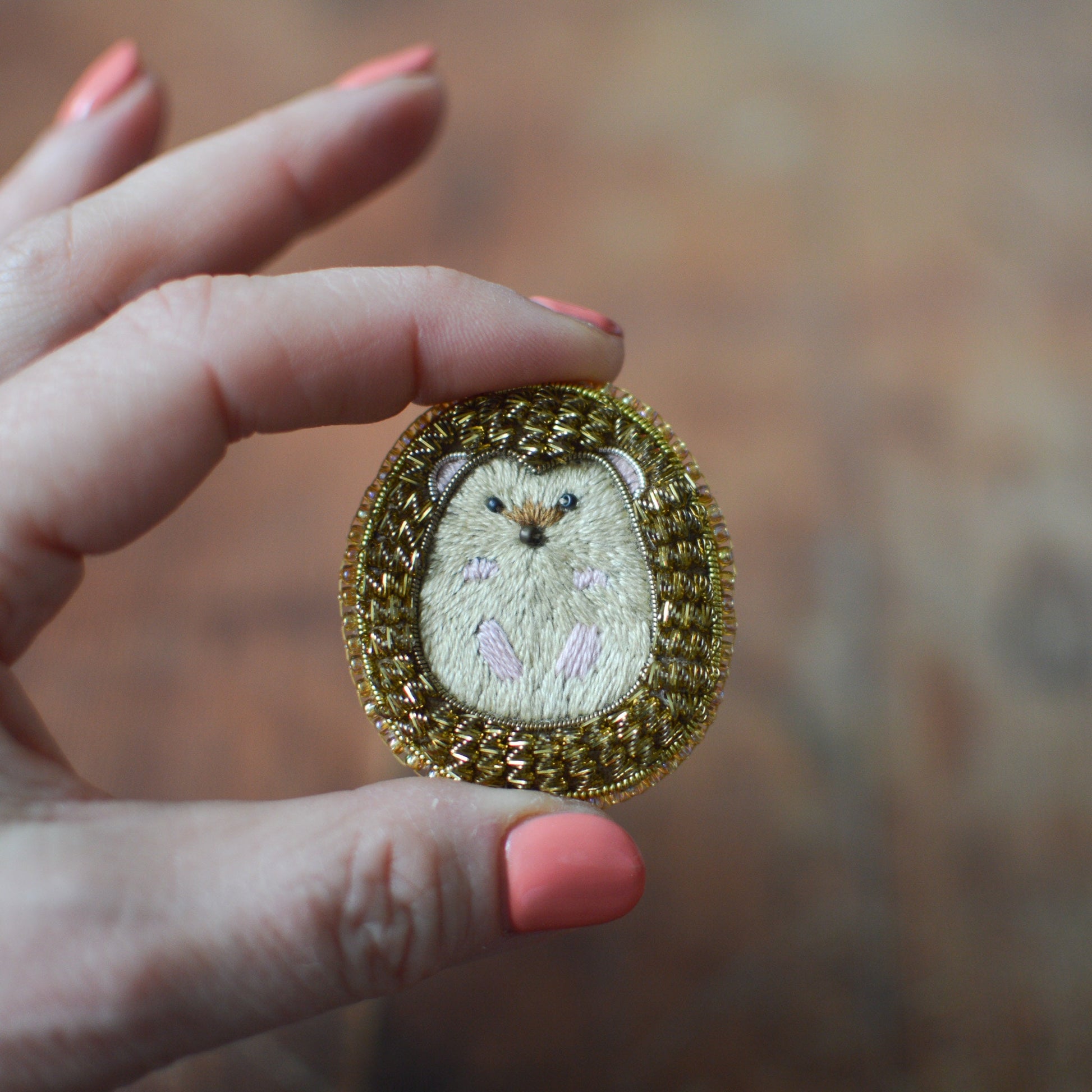 Hedgehog Goldwork Brooch
