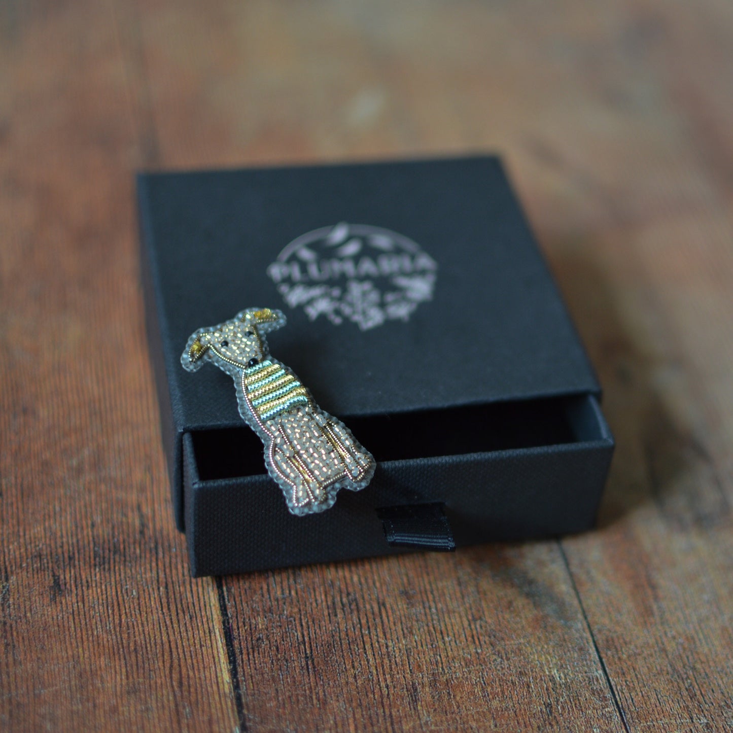 Whippet in a Jumper Embroidered Brooch,