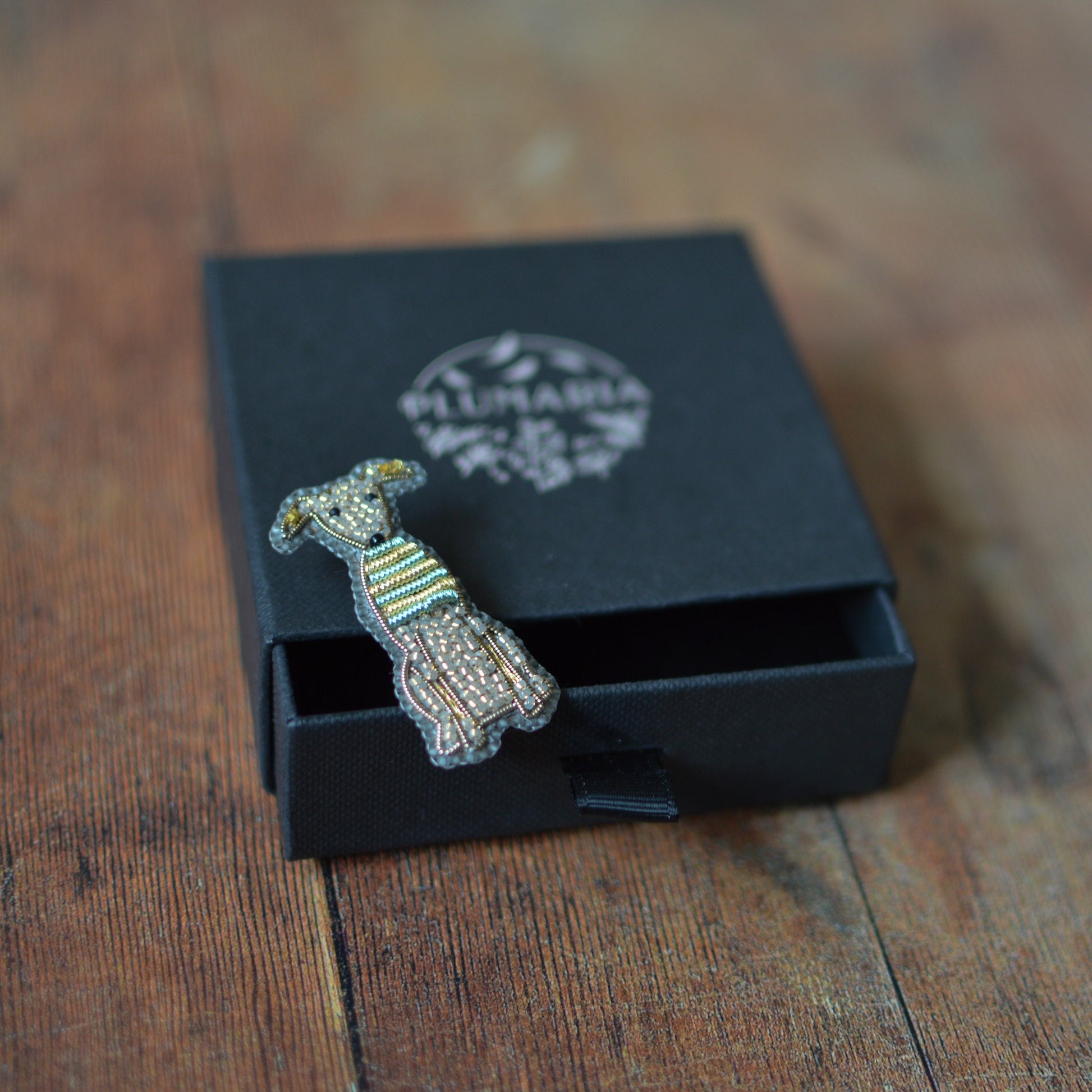 Whippet in a Jumper Embroidered Brooch,