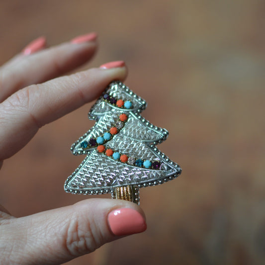 Silver Christmas Tree Brooch