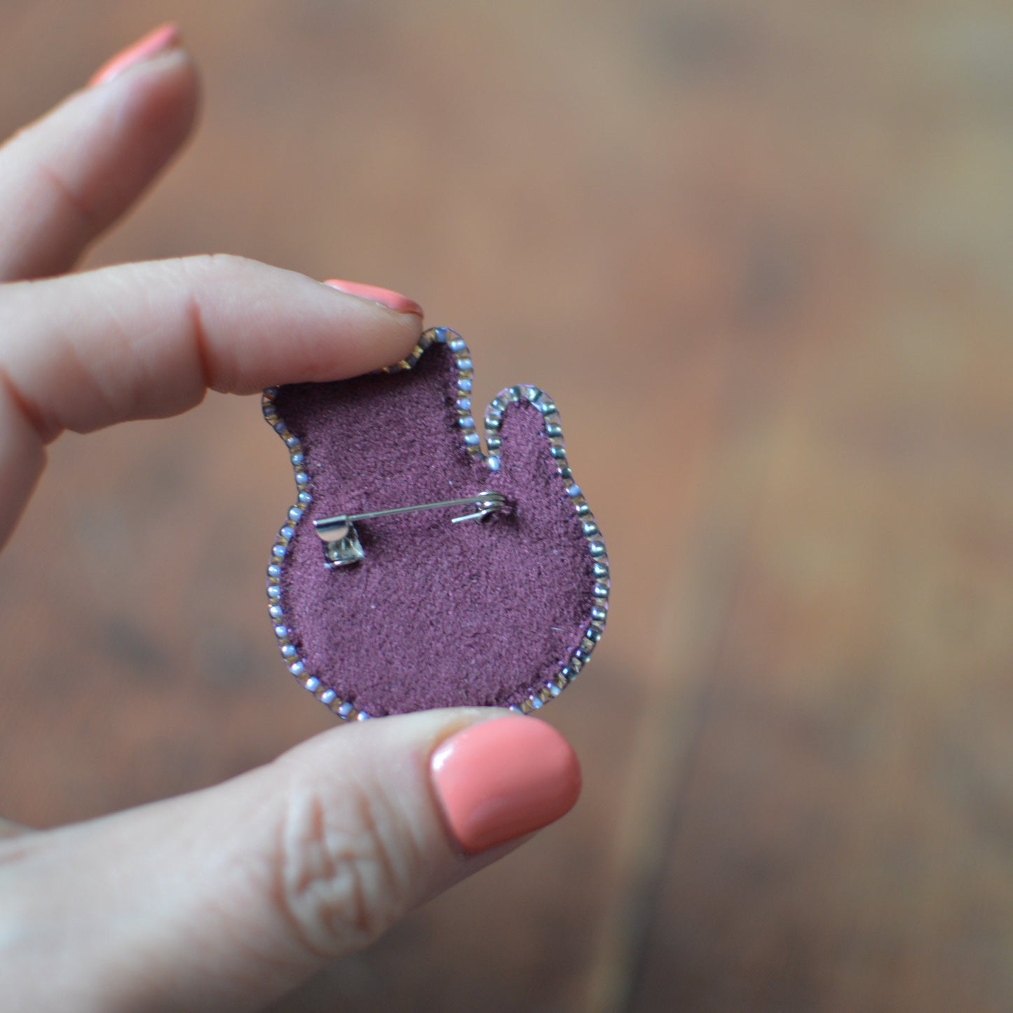 embroidered cat brooch - back