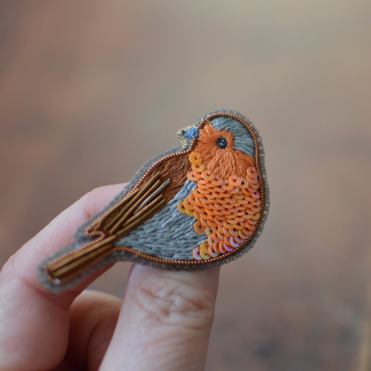 Embroidered robin brooch