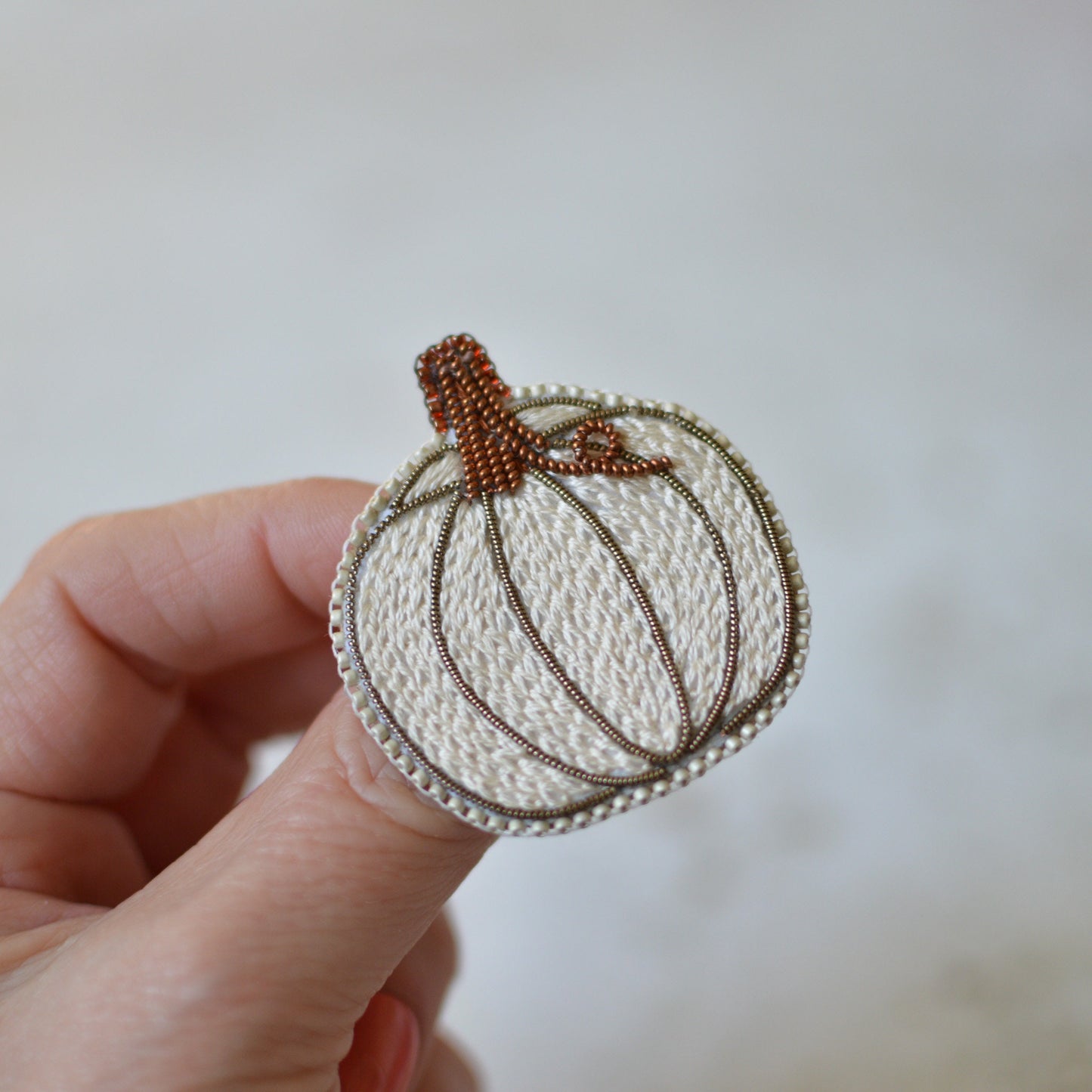 White pumpkin embroidered brooch