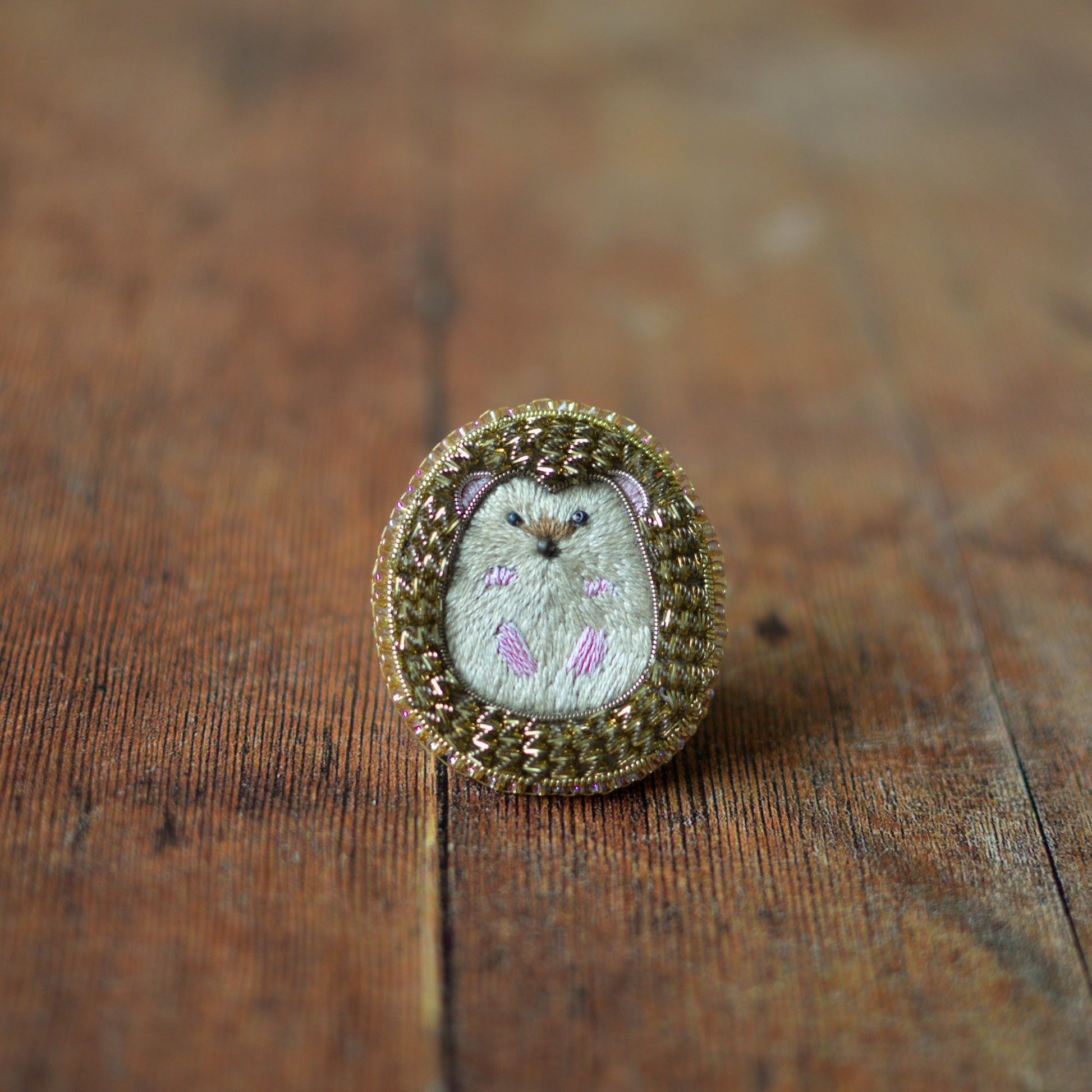 Hedgehog Goldwork Brooch