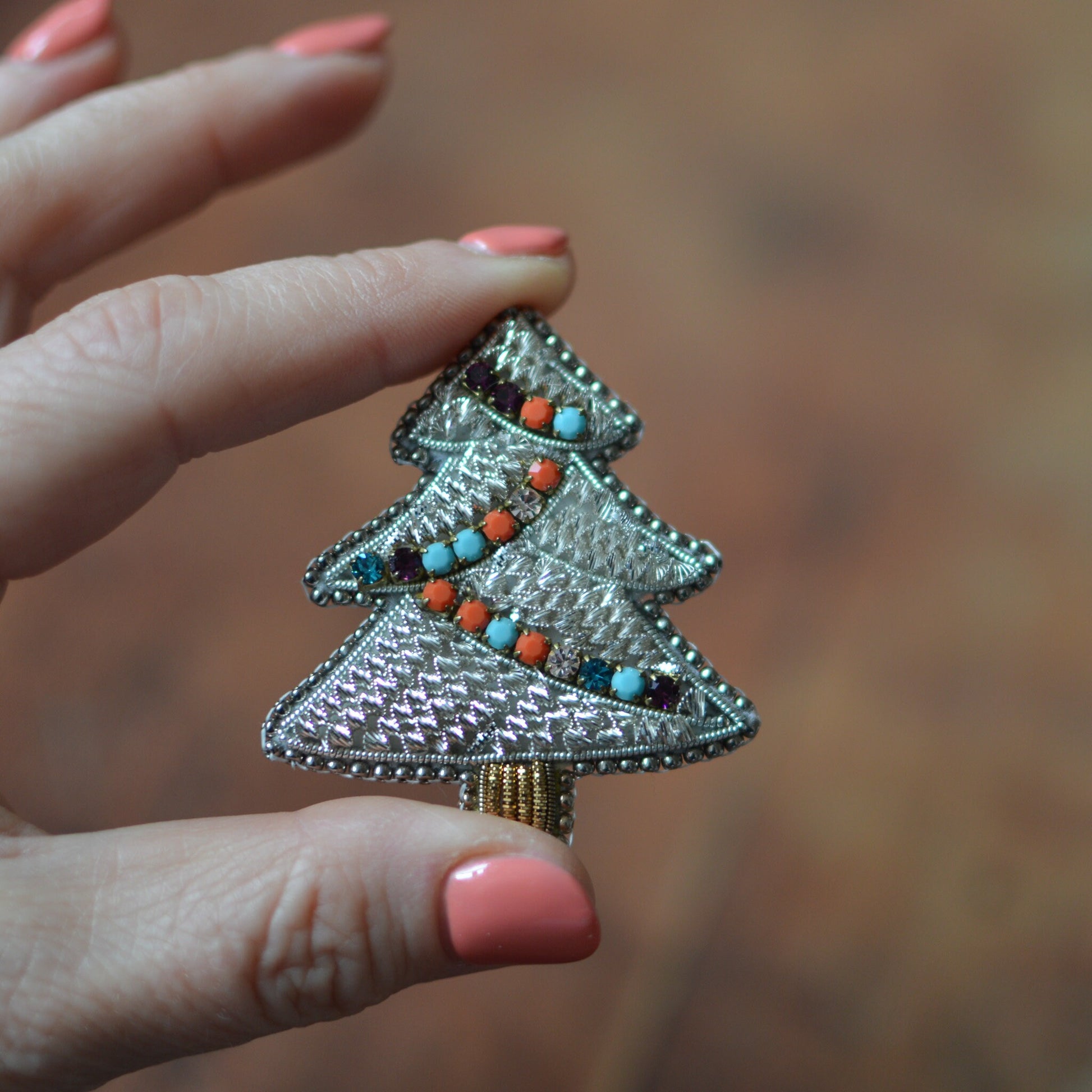 Silver Christmas Tree Brooch