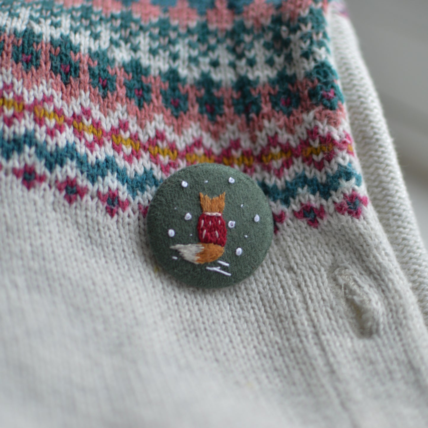 Festive Fox Embroidered Badge – 3 cm