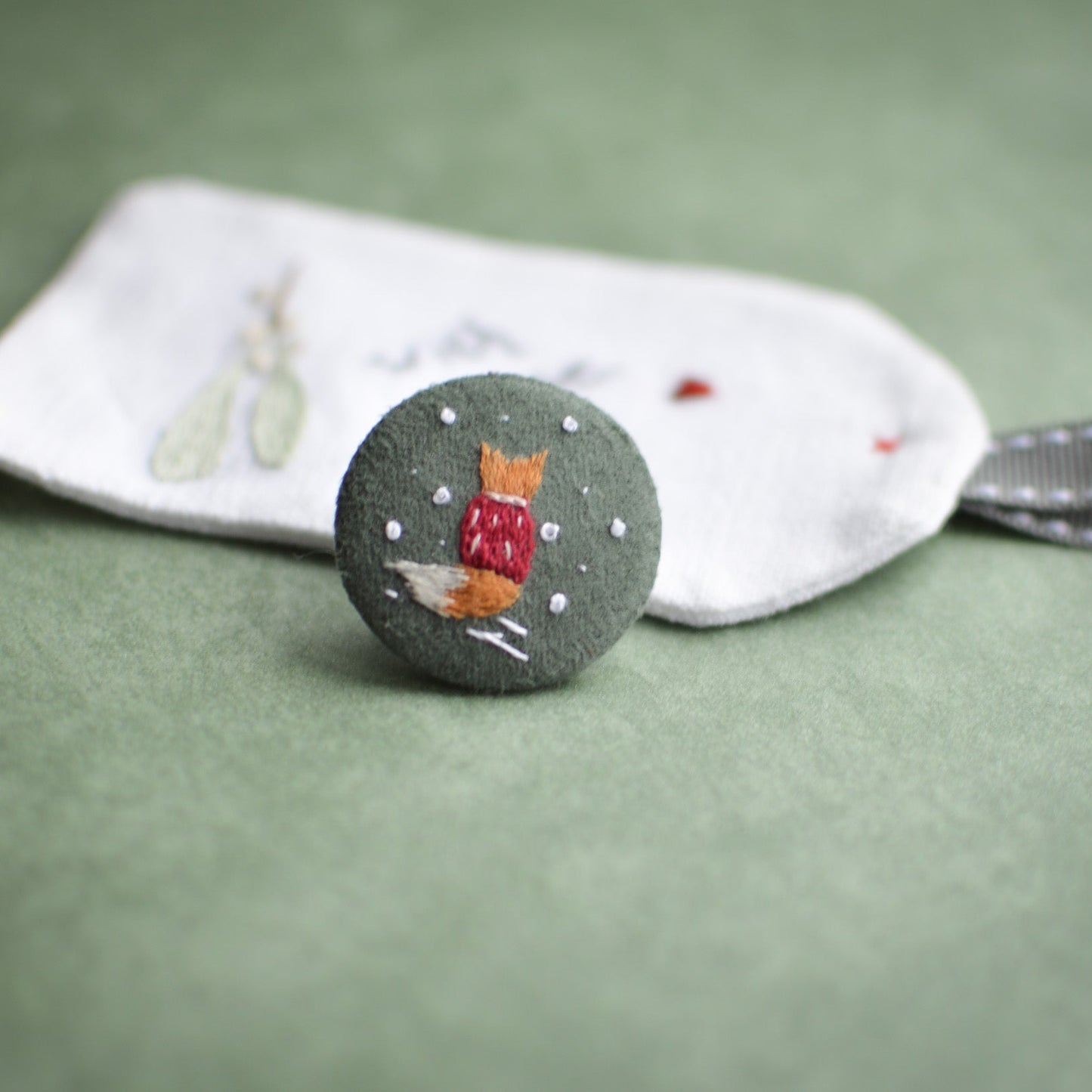 Festive Fox Embroidered Badge – 3 cm