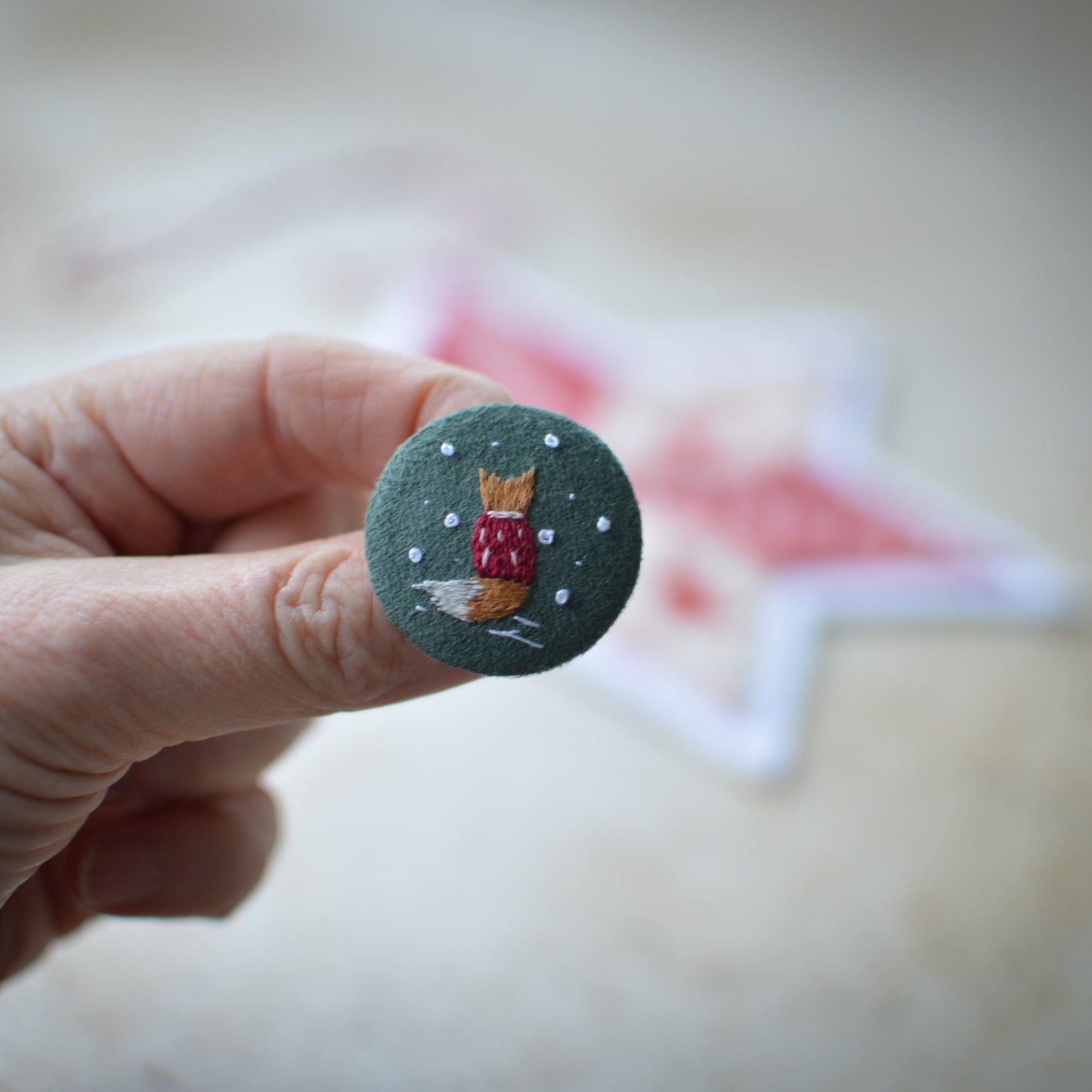 Festive Fox Embroidered Badge – 3 cm