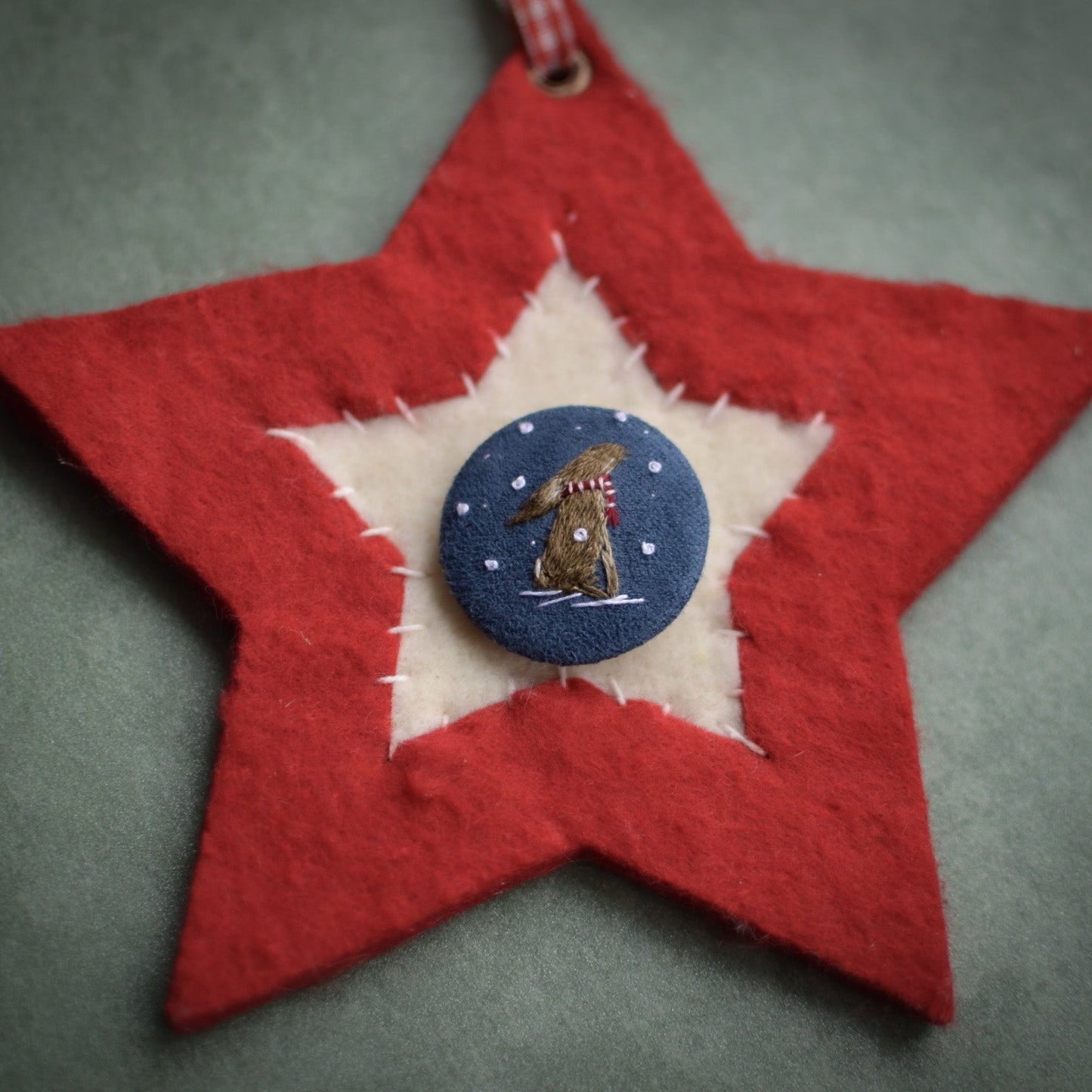 Festive Hare Embroidered Badge – 3 cm