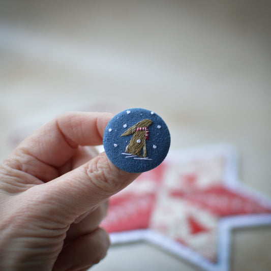 Festive Hare Embroidered Badge – 3 cm