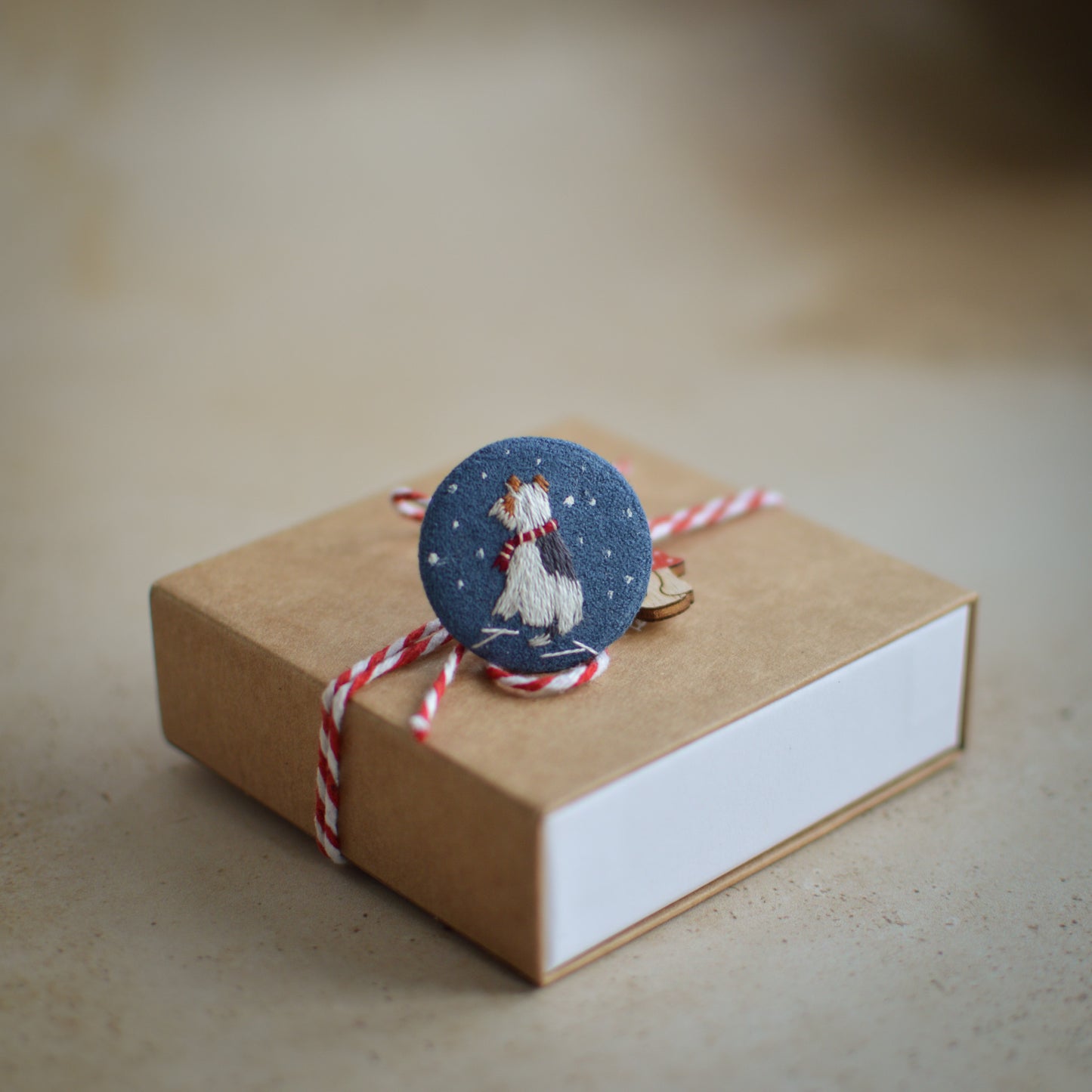 Festive Fox Terrier Embroidered Badge – 3 cm