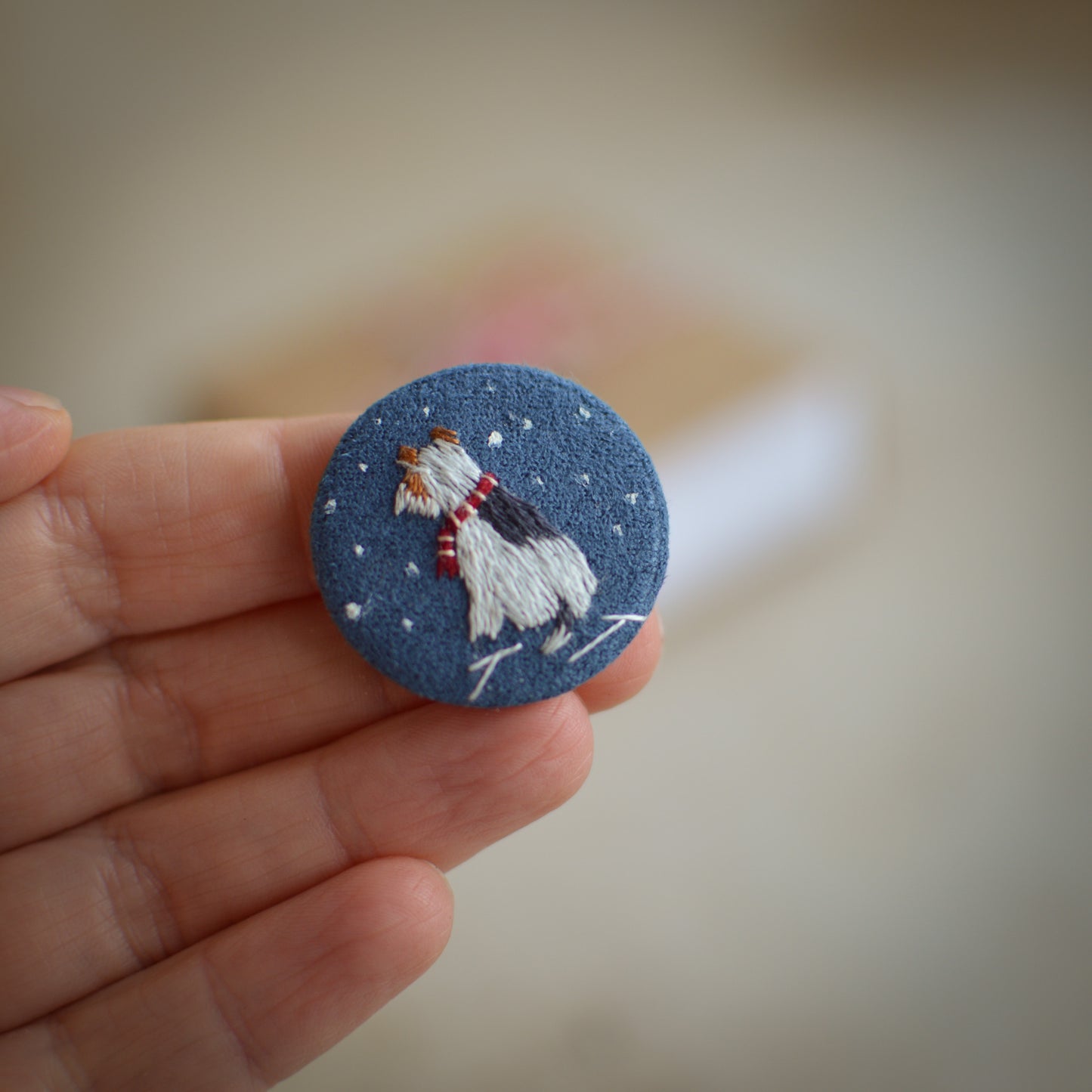 Festive Fox Terrier Embroidered Badge – 3 cm